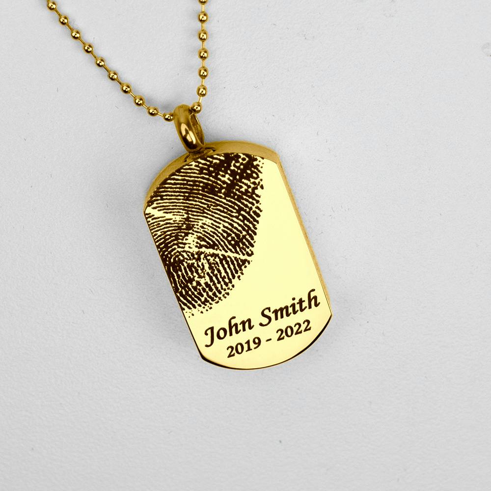 Fingerprint Dog Tag Gold Stainless Steel Cremation Jewelry